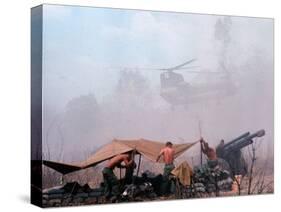 Shirtless American Soldiers of 1st Batt, Erect Canopy over a Sandbagged Position in Vietnam War-Co Rentmeester-Stretched Canvas