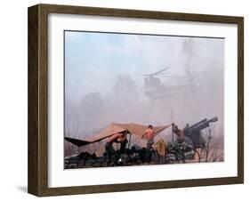 Shirtless American Soldiers of 1st Batt, Erect Canopy over a Sandbagged Position in Vietnam War-Co Rentmeester-Framed Photographic Print