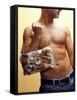 Shirtless Man Carrying an Animal Print Purse-Steve Cicero-Framed Stretched Canvas