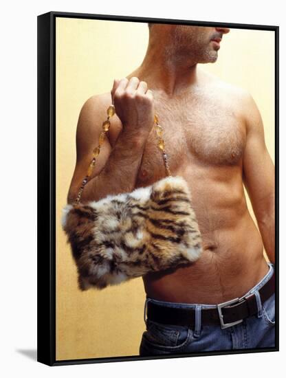 Shirtless Man Carrying an Animal Print Purse-Steve Cicero-Framed Stretched Canvas