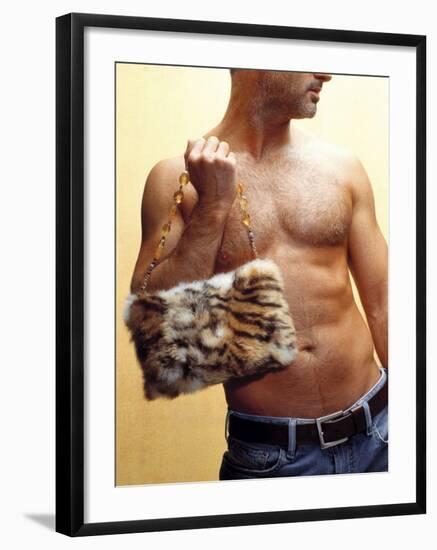 Shirtless Man Carrying an Animal Print Purse-Steve Cicero-Framed Photographic Print