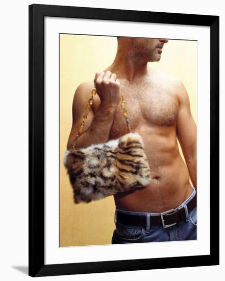 Shirtless Man Carrying an Animal Print Purse-Steve Cicero-Framed Photographic Print