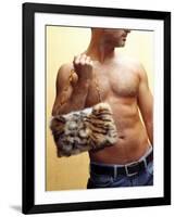 Shirtless Man Carrying an Animal Print Purse-Steve Cicero-Framed Photographic Print