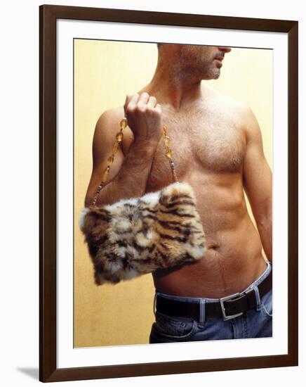 Shirtless Man Carrying an Animal Print Purse-Steve Cicero-Framed Photographic Print