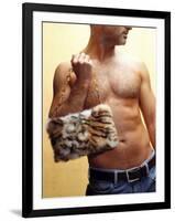 Shirtless Man Carrying an Animal Print Purse-Steve Cicero-Framed Photographic Print