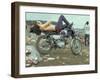 Shirtless Man in Levi Strauss Jeans Lying on Motorcycle Seat at Woodstock Music Festival-Bill Eppridge-Framed Premium Photographic Print