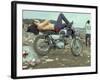 Shirtless Man in Levi Strauss Jeans Lying on Motorcycle Seat at Woodstock Music Festival-Bill Eppridge-Framed Photographic Print