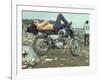 Shirtless Man in Levi Strauss Jeans Lying on Motorcycle Seat at Woodstock Music Festival-Bill Eppridge-Framed Photographic Print