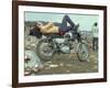 Shirtless Man in Levi Strauss Jeans Lying on Motorcycle Seat at Woodstock Music Festival-Bill Eppridge-Framed Photographic Print