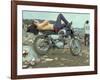 Shirtless Man in Levi Strauss Jeans Lying on Motorcycle Seat at Woodstock Music Festival-Bill Eppridge-Framed Photographic Print