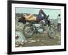 Shirtless Man in Levi Strauss Jeans Lying on Motorcycle Seat at Woodstock Music Festival-Bill Eppridge-Framed Photographic Print