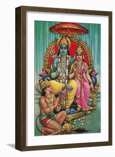 Shiva and Parvati with Hanuman-null-Framed Art Print