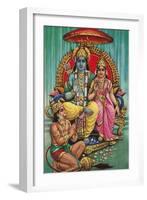 Shiva and Parvati with Hanuman-null-Framed Art Print