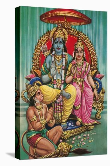 Shiva and Parvati with Hanuman-null-Stretched Canvas