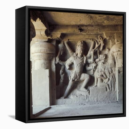 Shiva, Destroyer of the Elephants, Kailasa, Ellora, Maharashtra State, India-Robert Harding-Framed Stretched Canvas