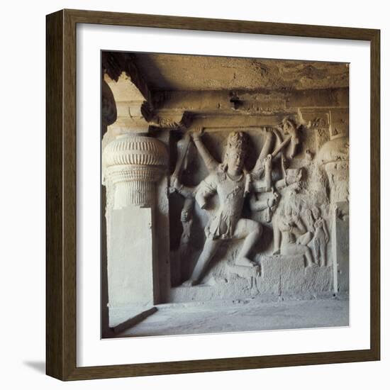 Shiva, Destroyer of the Elephants, Kailasa, Ellora, Maharashtra State, India-Robert Harding-Framed Photographic Print