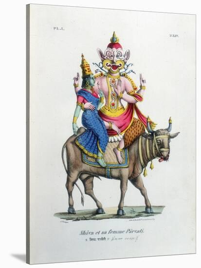 Shiva, One of the Gods of the Hindu Trinity (Trimurt) with His Consort Parvati, C19th Century-A Geringer-Stretched Canvas
