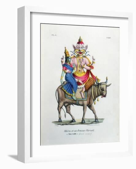 Shiva, One of the Gods of the Hindu Trinity (Trimurt) with His Consort Parvati, C19th Century-A Geringer-Framed Giclee Print