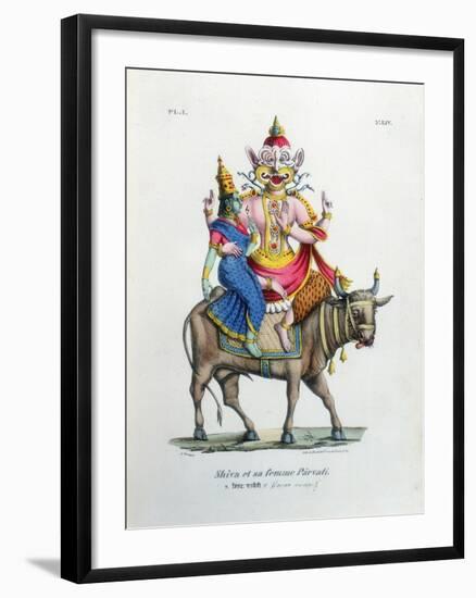 Shiva, One of the Gods of the Hindu Trinity (Trimurt) with His Consort Parvati, C19th Century-A Geringer-Framed Giclee Print