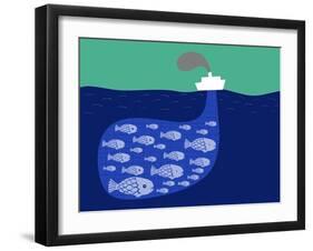 Shoal of Fish in the Boat Fishnet-Complot-Framed Art Print