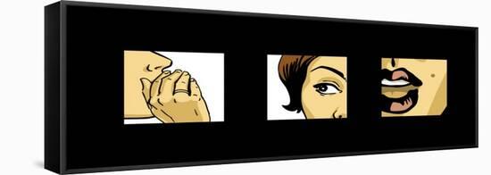 Shocking News, Gossiping Women Comics Style Drawing-lavitrei-Framed Stretched Canvas