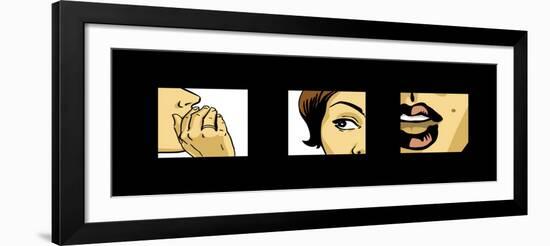 Shocking News, Gossiping Women Comics Style Drawing-lavitrei-Framed Art Print