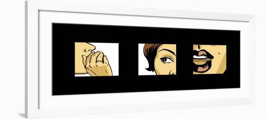 Shocking News, Gossiping Women Comics Style Drawing-lavitrei-Framed Premium Giclee Print