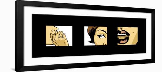 Shocking News, Gossiping Women Comics Style Drawing-lavitrei-Framed Premium Giclee Print