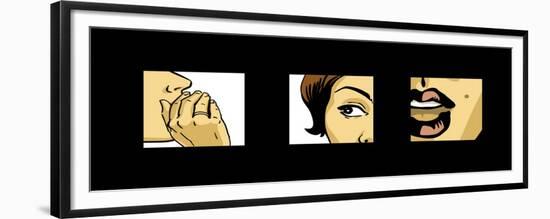 Shocking News, Gossiping Women Comics Style Drawing-lavitrei-Framed Premium Giclee Print