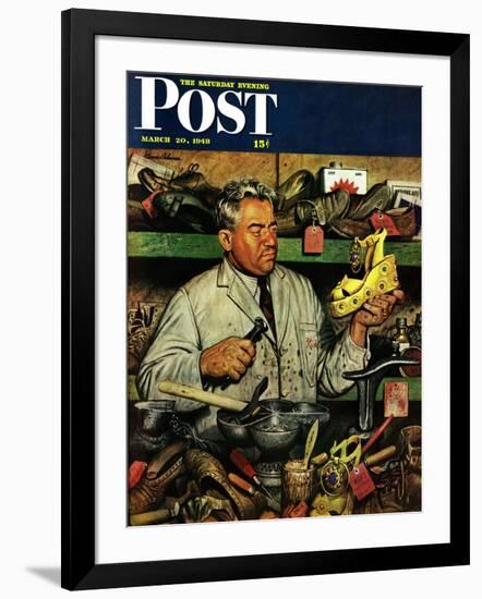 "Shoe Repairman," Saturday Evening Post Cover, March 20, 1948-Stevan Dohanos-Framed Giclee Print