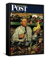 "Shoe Repairman," Saturday Evening Post Cover, March 20, 1948-Stevan Dohanos-Framed Stretched Canvas