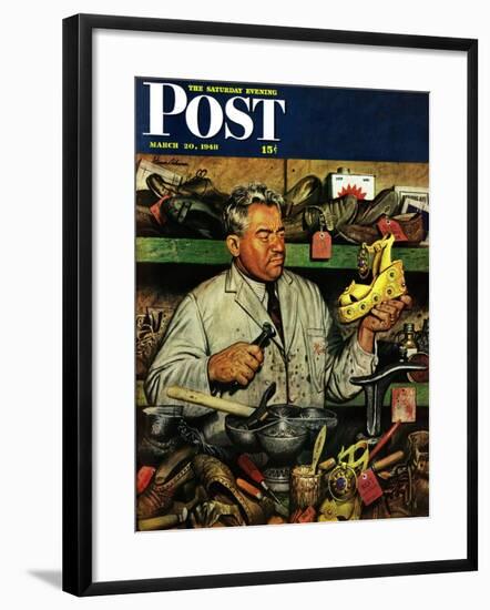 "Shoe Repairman," Saturday Evening Post Cover, March 20, 1948-Stevan Dohanos-Framed Giclee Print