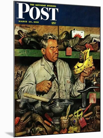 "Shoe Repairman," Saturday Evening Post Cover, March 20, 1948-Stevan Dohanos-Mounted Giclee Print
