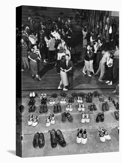 Shoeless Teenage Couples Dancing in HS Gym During a Sock Hop-Alfred Eisenstaedt-Stretched Canvas