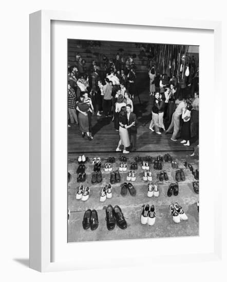 Shoeless Teenage Couples Dancing in HS Gym During a Sock Hop-Alfred Eisenstaedt-Framed Photographic Print