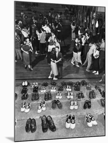 Shoeless Teenage Couples Dancing in HS Gym During a Sock Hop-Alfred Eisenstaedt-Mounted Photographic Print