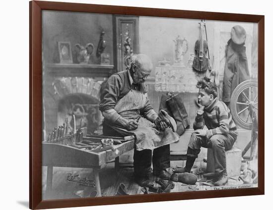 Shoemaker Preparing Shoes for Young Boy-null-Framed Photographic Print