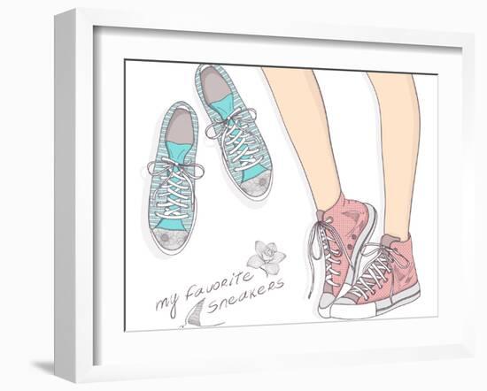 Shoes With Floral Pattern-cherry blossom girl-Framed Art Print