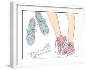 Shoes With Floral Pattern-cherry blossom girl-Framed Art Print