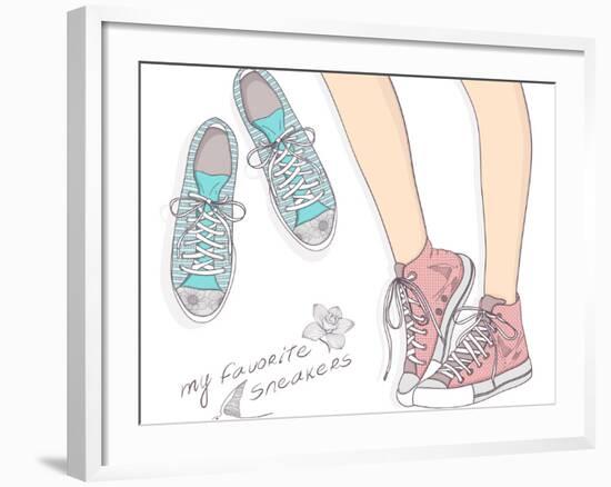 Shoes With Floral Pattern-cherry blossom girl-Framed Art Print