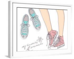 Shoes With Floral Pattern-cherry blossom girl-Framed Art Print