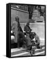 Shoeshine Boys Working on Businessmen's shoes on Front Steps of the New York Public Library-Alfred Eisenstaedt-Framed Stretched Canvas