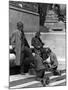 Shoeshine Boys Working on Businessmen's shoes on Front Steps of the New York Public Library-Alfred Eisenstaedt-Mounted Photographic Print