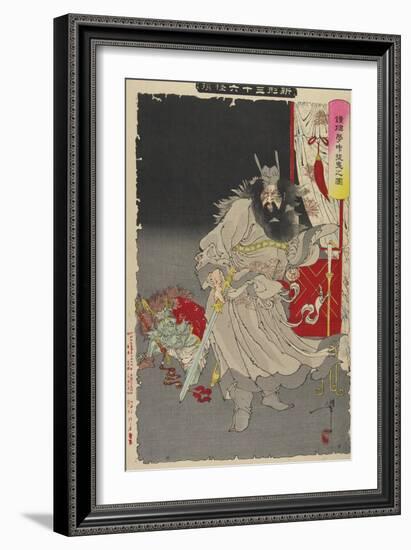 Shoki Capturing a Demon, 1890-Tsukioka Yoshitoshi-Framed Giclee Print