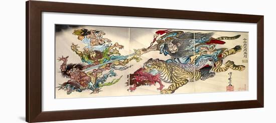 Shoki Riding on a Tiger Chasing Demons Away, Titled Satsuki-Kyosai Kawanabe-Framed Giclee Print