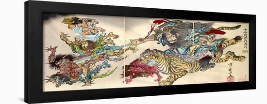 Shoki Riding on a Tiger Chasing Demons Away, Titled Satsuki-Kyosai Kawanabe-Framed Premium Giclee Print