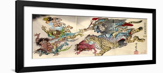 Shoki Riding on a Tiger Chasing Demons Away, Titled Satsuki-Kyosai Kawanabe-Framed Giclee Print