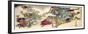 Shoki Riding on a Tiger Chasing Demons Away, Titled Satsuki-Kyosai Kawanabe-Framed Giclee Print