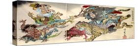 Shoki Riding on a Tiger Chasing Demons Away, Titled Satsuki-Kyosai Kawanabe-Stretched Canvas