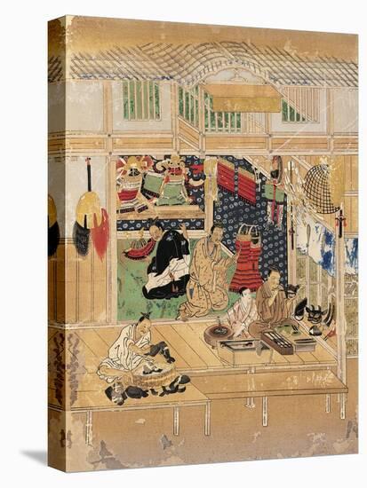 Shokunin Zukushi-E, Craftsmen at Work, Fan Makers, Detail from Screen, Japan, Edo Period-null-Stretched Canvas